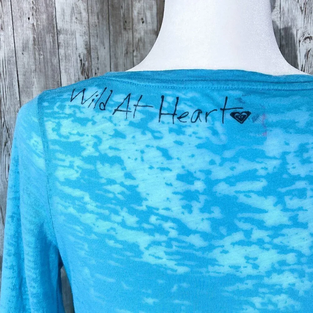 Roxy Burnout Tee | 3/4 Sleeve | Aqua Blue | Medium | Scoop Neck Top | Women's - Picture 8 of 13